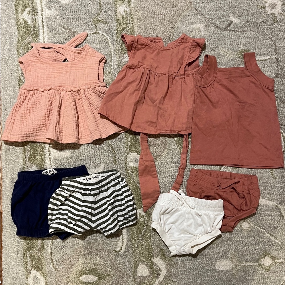 Bundle of Little James baby Girl Tops and Shorts in Pink and Navy